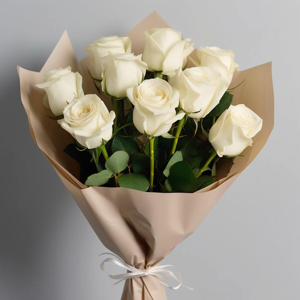 Букет 9 Белых роз Эдлесс Лав в Михнево