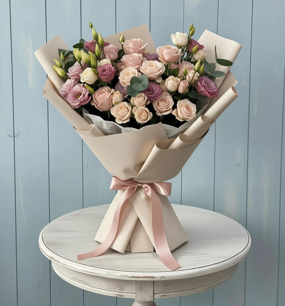 Букет цветов из: Розы и Лизиантусы в Михнево